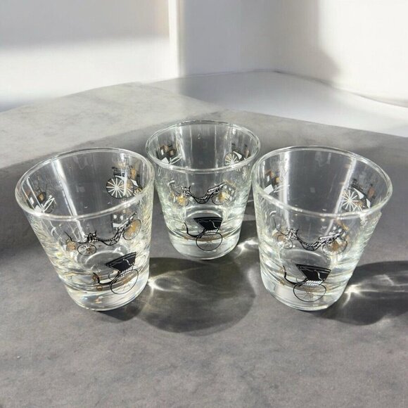 Libbey Clear Barware Glasses Stagecoach Lowball Tumbler Set 3 Vintage Glassware - Picture 1 of 9